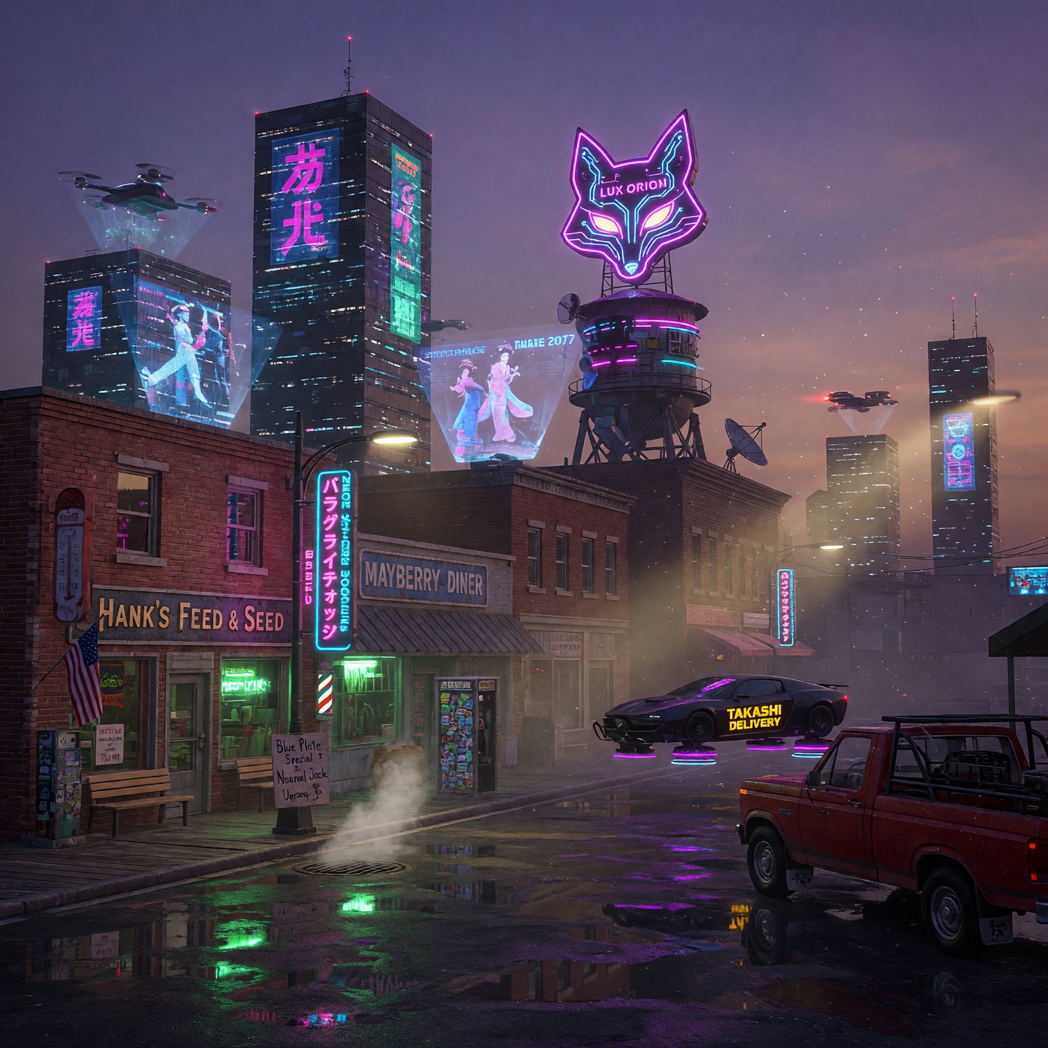 Grok Imagine result for Cyberpunk town