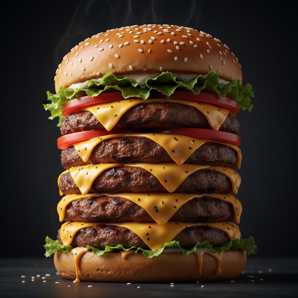 Nano Banana result for 6-patty hero