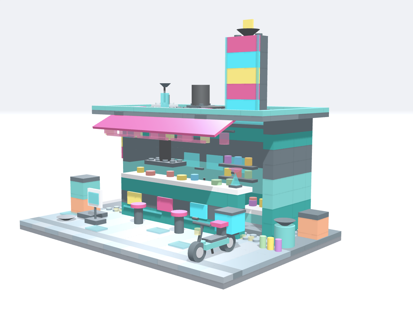500-piece cyberpunk food stall - finished build
