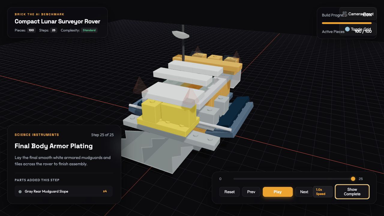 100-piece lunar rover — finished build in the browser guide