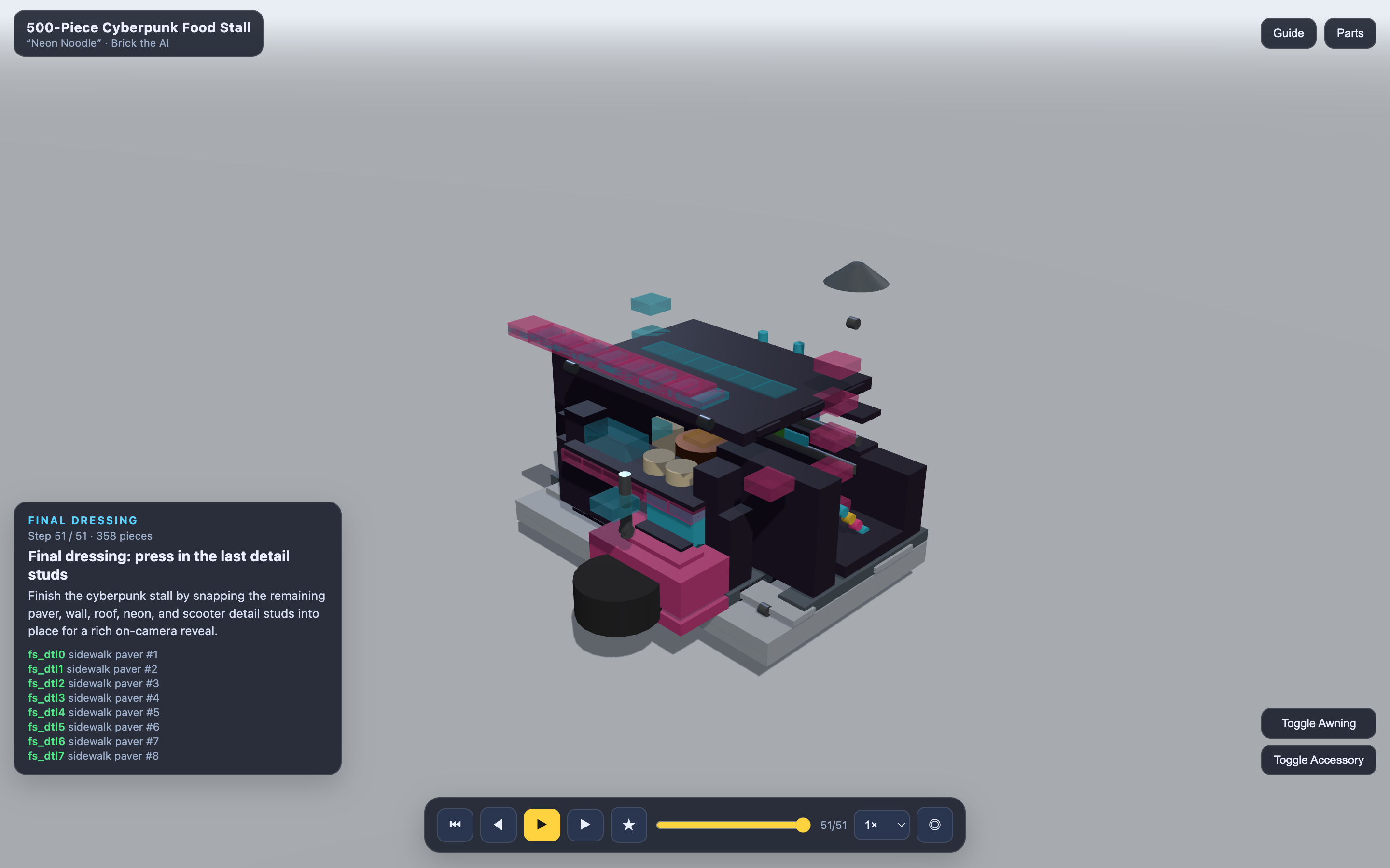 500-piece cyberpunk food stall - finished build