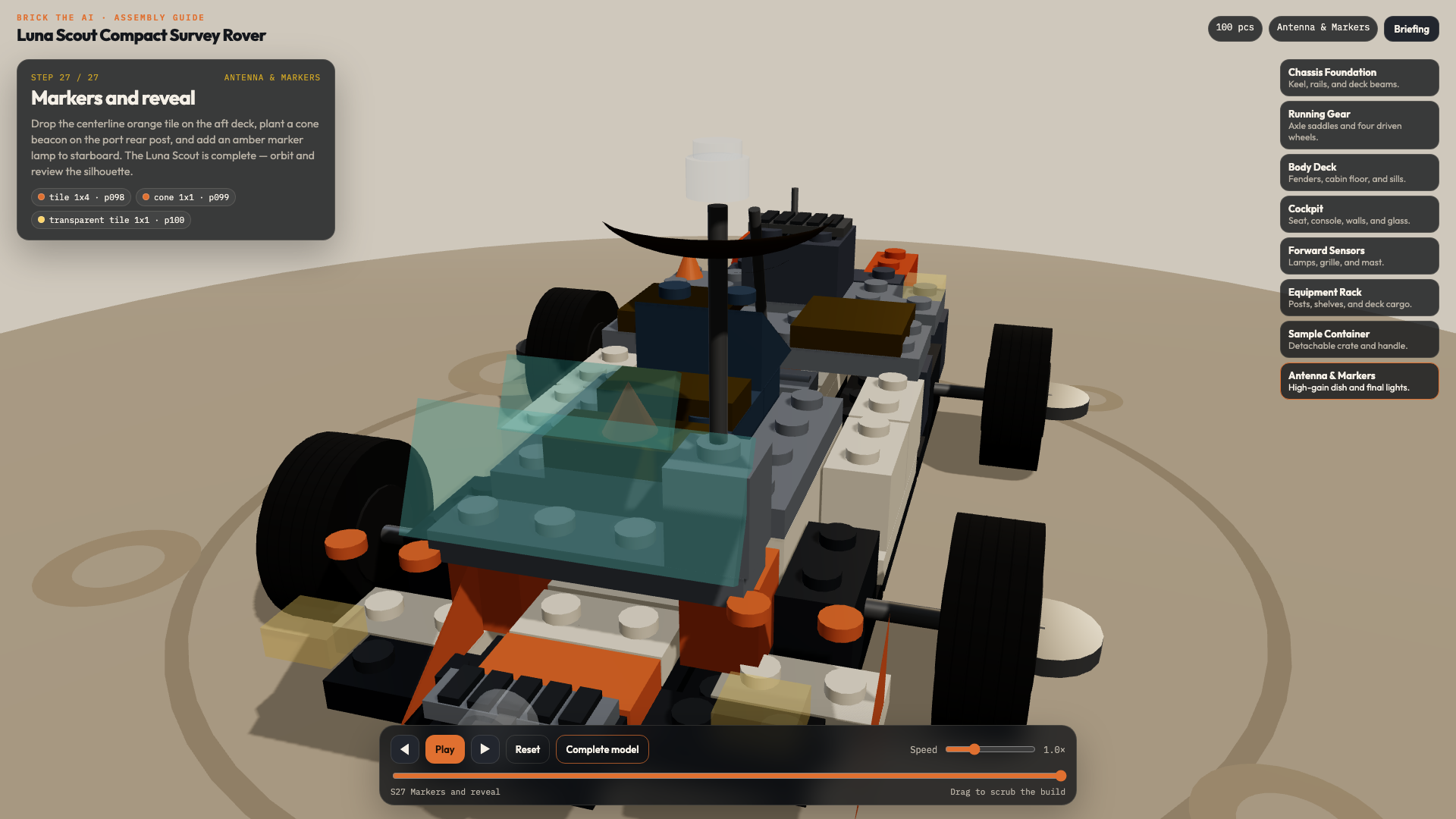 100-piece lunar rover — completed build