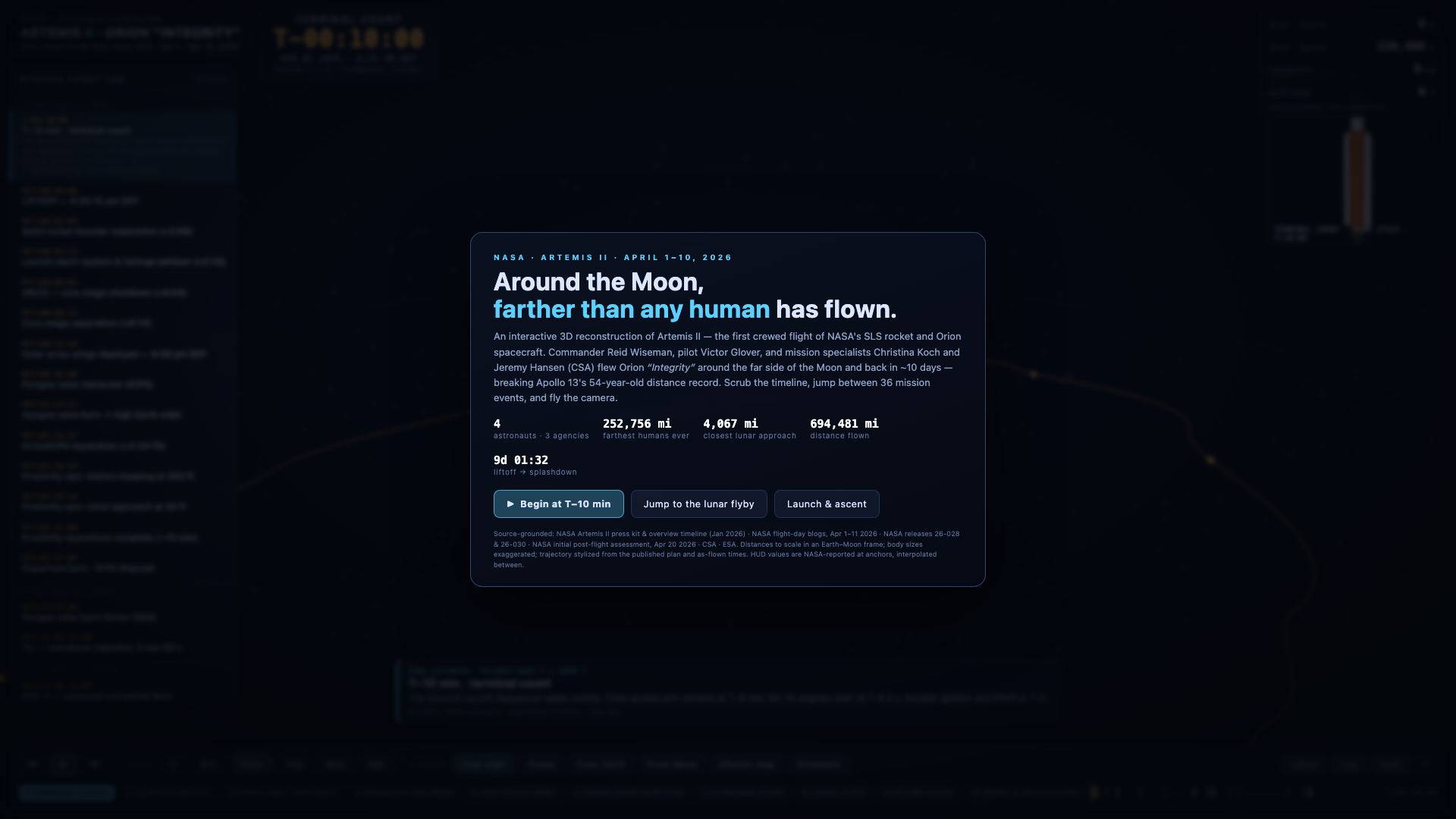 Artemis II mission visualization - desktop