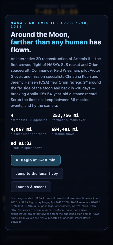 Artemis II mission visualization - mobile