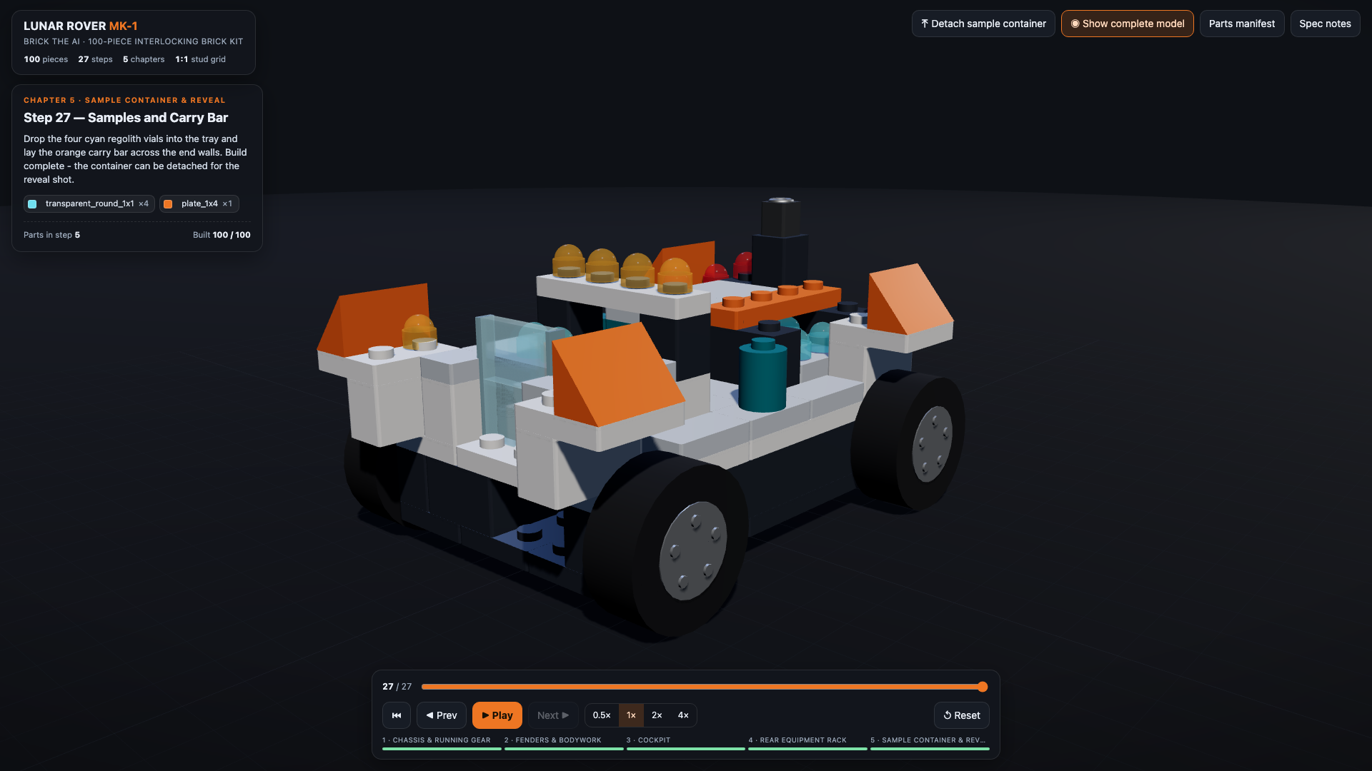 100-piece lunar rover - completed build