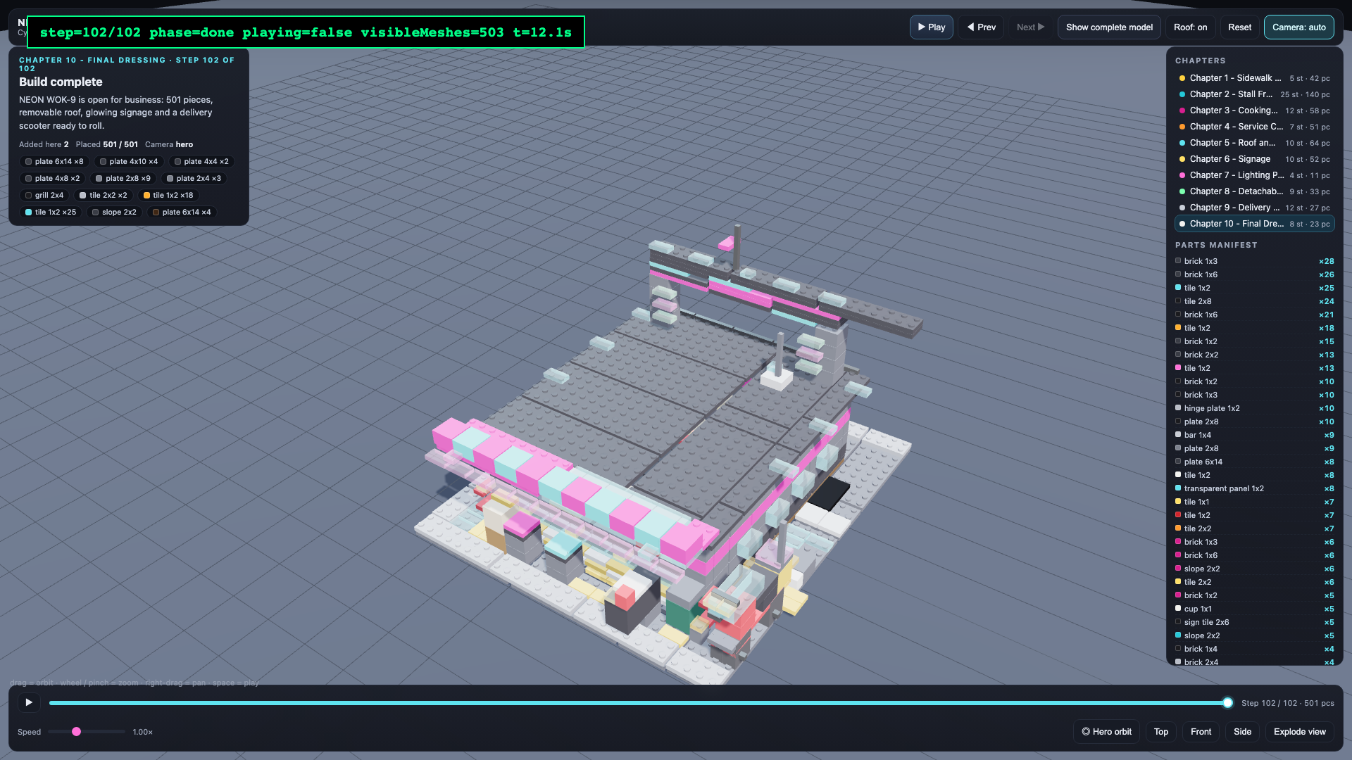 500-piece cyberpunk food stall - completed build